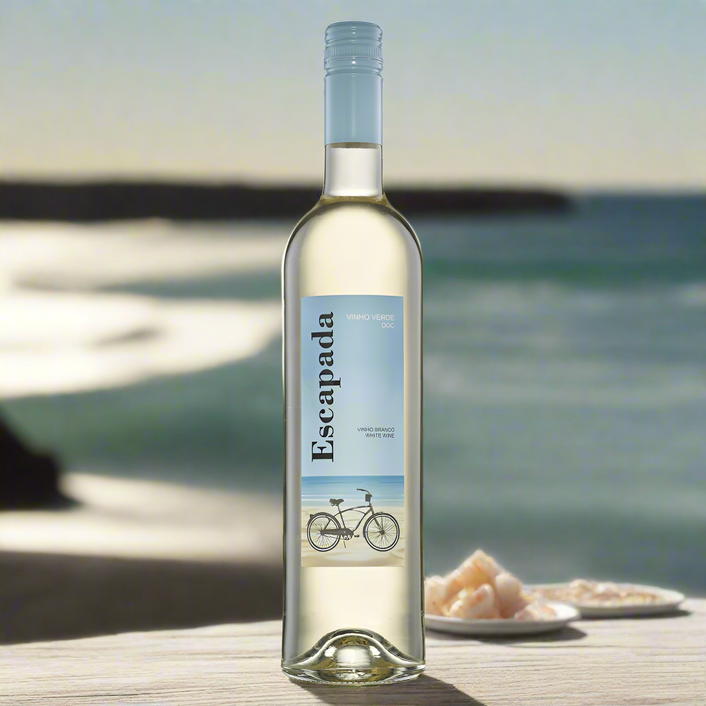 Seaside Lunch with Fresh Seafood
A relaxed table by the Atlantic coast, with grilled sardines, prawns, and a bottle of Escapada Vinho Verde chilled in an ice bucket. Sunlight sparkles off the water, highlighting the wine’s crisp and refreshing profile.