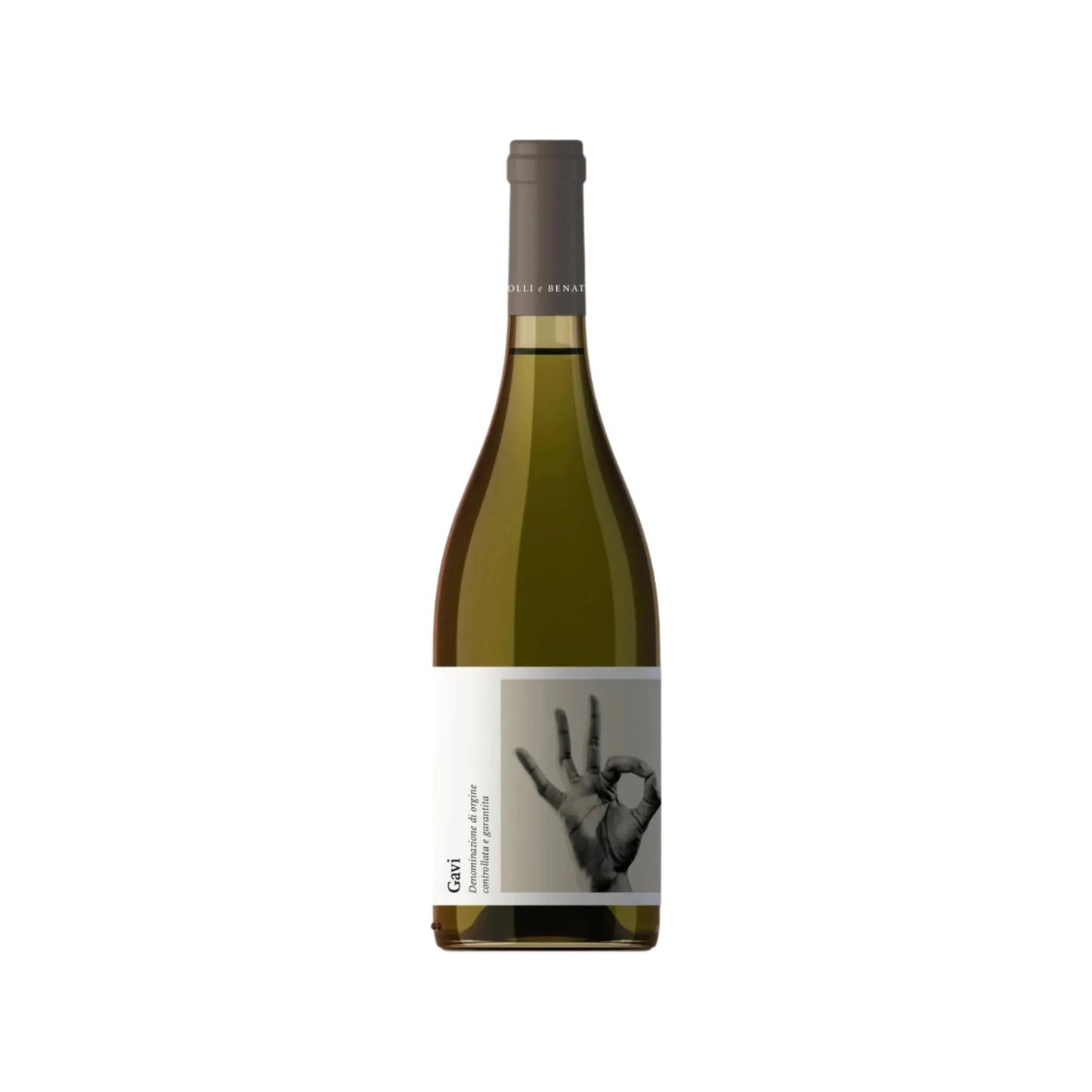 Bottle of Folli & Benato Gavi white wine, known for its crisp citrus notes and elegant, refreshing Italian character.