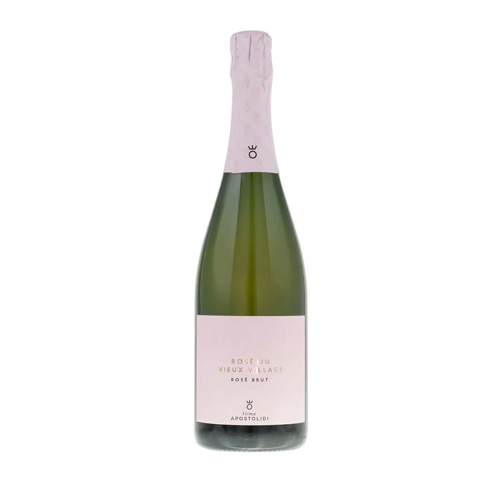 Bottle of Apostolidis Rosé Brut wine on a white background