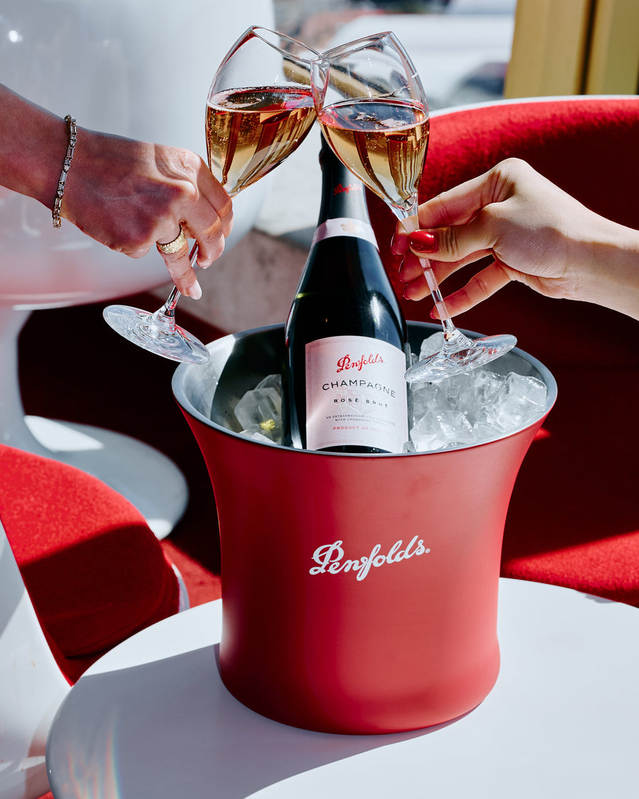 Penfolds Champagne Rosé Brut on ice — a toast at the wine dinner
