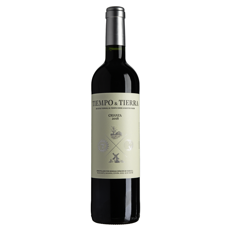 A bottle of Tiempo & Tierra Crianza Wine on a white background