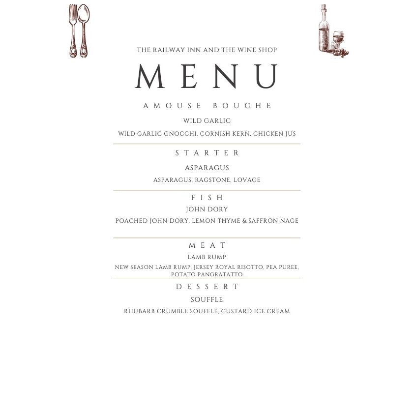 The Chef's Table Wine Dinner @ The Railway Inn - Thursday 26th March 7:15-10:00 pm