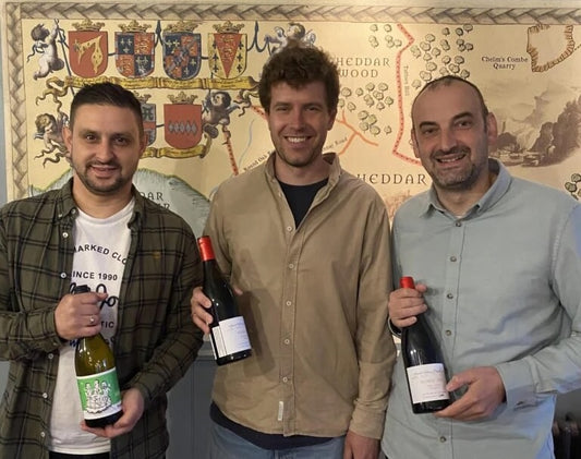 Bulgarian wine importer, Georgi, along with two talented winemakers, Petar and Radostin at The Bath Arms Cheddar