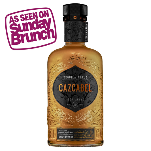 Bottle of Cazcabel tequila with 'As Seen on Sunday Brunch' text