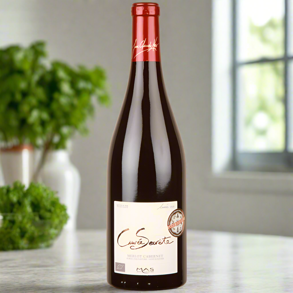 Cuvee Secrete Merlot Cabernet Sauvignon bottle on kitchen island