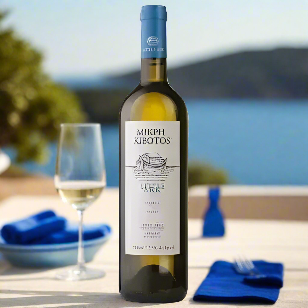 Little Ark Malagousia & Assyrtiko Greek white wine on sunlit terrace