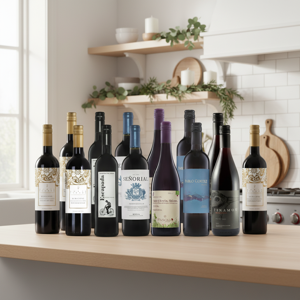 A Very Vegan Christmas 12 Bottle Wine Case on bright modern kitchen counter with natural festive décor.